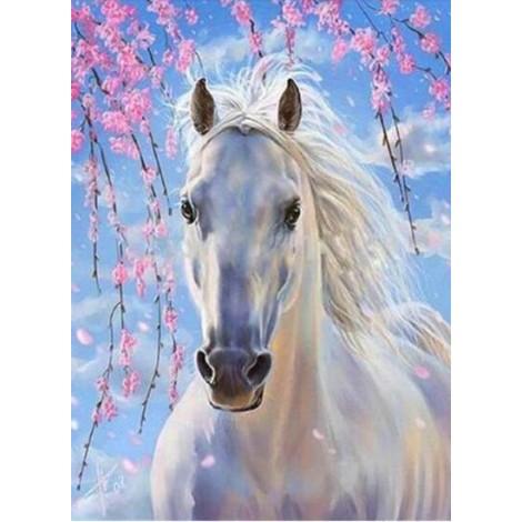 Horse White Blue Diamond Painting