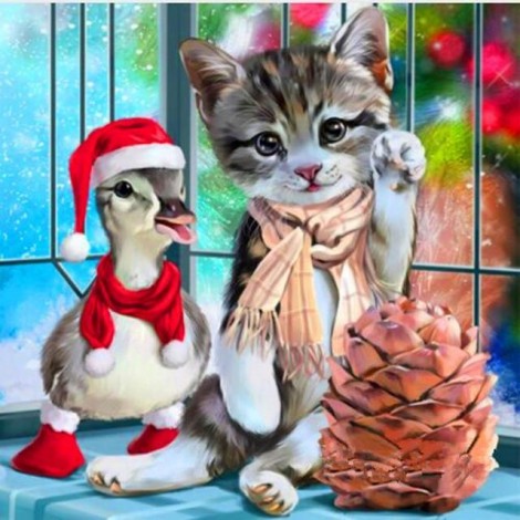 Christmas Cat And Duck Diamond Painting